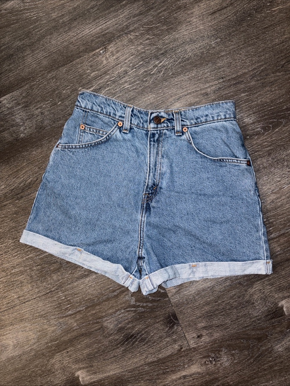 Vintage 90s Levi’s 954 High Rise Cuffed Jean Shorts Women Sz 9 Orange Tab